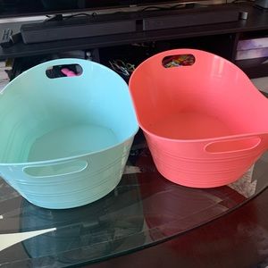 Brand New Plastic Easy Access Bin, Storage Basket, Aqua, Peach